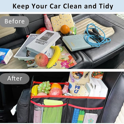 COVAX Car Trunk Organizer, Collapsible Back Seat Storage with Insulated Drinks Holder, Water Resistant Backseat Organizer for Diapers, Toys, Snacks, Books & More