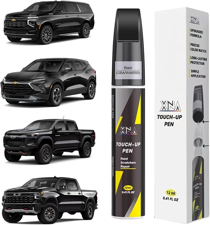 XNA Car Touch Up Paint (Black(GBA/WA8555)) for Chevrolet, 2 in 1 Car Scratch Remover with Pen Tip and Brush, Exact Color-Matched for Car Paint Scratch Repair, Quick & Easy Fix