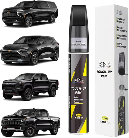 XNA Car Touch Up Paint (Black(GBA/WA8555)) for Chevrolet, 2 in 1 Car Scratch Remover with Pen Tip and Brush, Exact Color-Matched for Car Paint Scratch Repair, Quick & Easy Fix