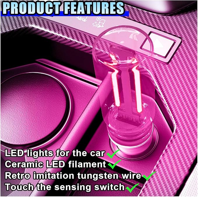 USB LED Car Interior Atmosphere Light, Portable Mini Ambient Light Retro Car Lamps, Plug-in USB Touch Control LED Night Light Auto Interface Charging Lamp for Cars Hallway Bedroom (Pink)