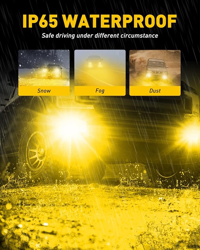 AUXITO 9006 HB4 LED Fog Light Bulbs, 3000K Amber Yellow, 6000 LM High Brightness, 30W Play and Plug, Super Penetration with 12 CSP Chips, Waterproof, DRL Bulbs Replacement for Cars, Pack of 2