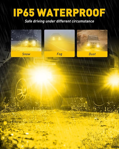 AUXITO 9006 HB4 LED Fog Light Bulbs, 3000K Amber Yellow, 6000 LM High Brightness, 30W Play and Plug, Super Penetration with 12 CSP Chips, Waterproof, DRL Bulbs Replacement for Cars, Pack of 2