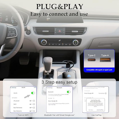 Wireless CarPlay Adapter for Android Auto, Converts Factory Wired CarPlay to Wireless, Plug and Play Car Play, Auto Connect Dongle for Android Auto Wireless Adapter for Cars from 2016