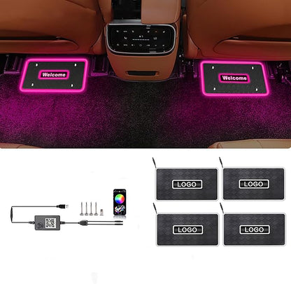 Customizable Car Floor Mats Lights, Customize Personalized Logo Car Floor Mats Light Waterproof RGB LED Neon Lamp App Control Adjustable Flashing Mode Universal Car Interior Foot Mat Decoration Light