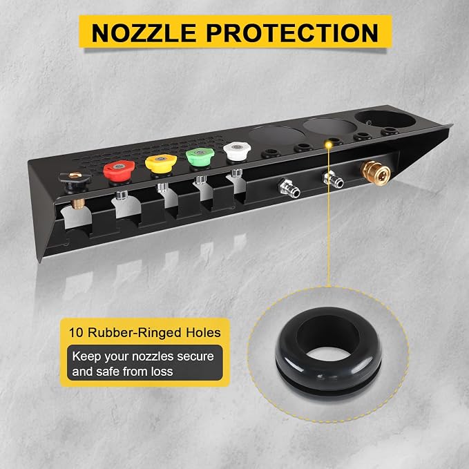 Pressure Washer Gun & Foam Cannon Holder with 1/4 Inch Quick Connector, Wall-Mounted Nozzle Tip & Extension Wand Organizer for Pressure Washer Parts & Accessories