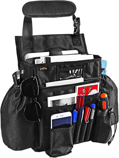 ECWKVN Car Front & Back Seat Organizer with Dedicated Tablet/Laptop Compartment, Passenger Seat File Storage with Cup Holder, Adjustable Backrest, and Padded Shoulder Strap