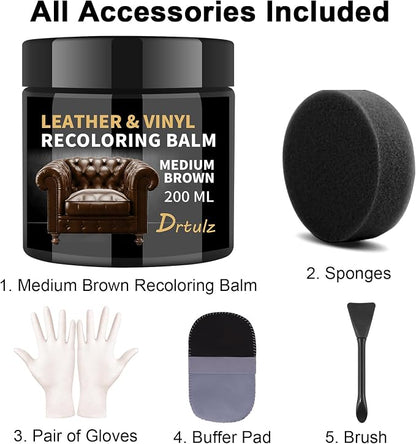 Leather Recoloring Balm, Leather Color Restorer Conditioner, Leather Restorer for Couches Paint, Leather Scratch Remover, Scratch Leather Faded Repair Kits for Vinyl Furniture (Medium Brown, 200ML)