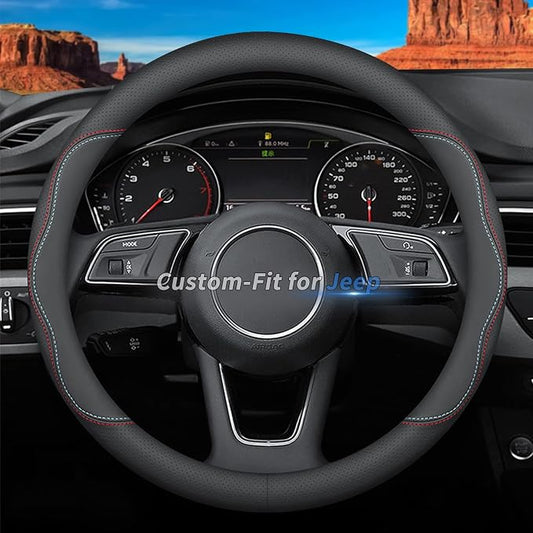Deer Route Custom-Fit Leather Car Steering Wheel Cover for Jeep, A-Style, Non-Slip, Breathable