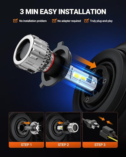 SEALIGHT S6 H4 Bulbs, 70000LM Super Bright H4 LED Bulbs, 70000+ Hours Lifespan, 15000RPM Efficient Cooling Fan, Plug and Play, Pack of 2
