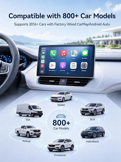 USB-C Wireless CarPlay & Android Auto Adapter, 2-in-1 Plug-in Adapter for Factory Wired CarPlay/Android Auto Cars, Converts Wired to Wireless, Auto Reconnect, 5GHz WiFi, USB Adapter Included