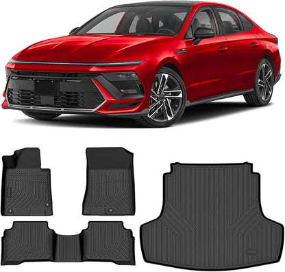 Floor Mats & Cargo Liner for Hyundai Sonata Hybrid 2020-2026, All-Weather TPE Custom Fit Car Liners Accessories, Full Coverage for Sonata High Edges Waterproof Anti-Slip 1st & 2nd Row & Trunk Mat
