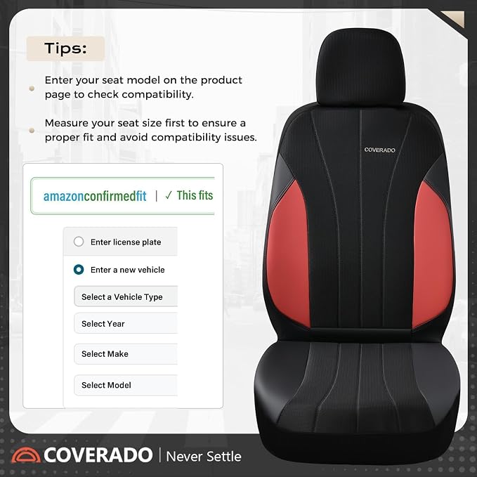 Coverado Seat Covers 2-Pack, Waterproof Car Seat Covers, PU Leather & Breathable Mesh Seat Protectors, 2 Seats Automotive Seat Covers, Universal Fit for SUVs, Trucks, Sedans