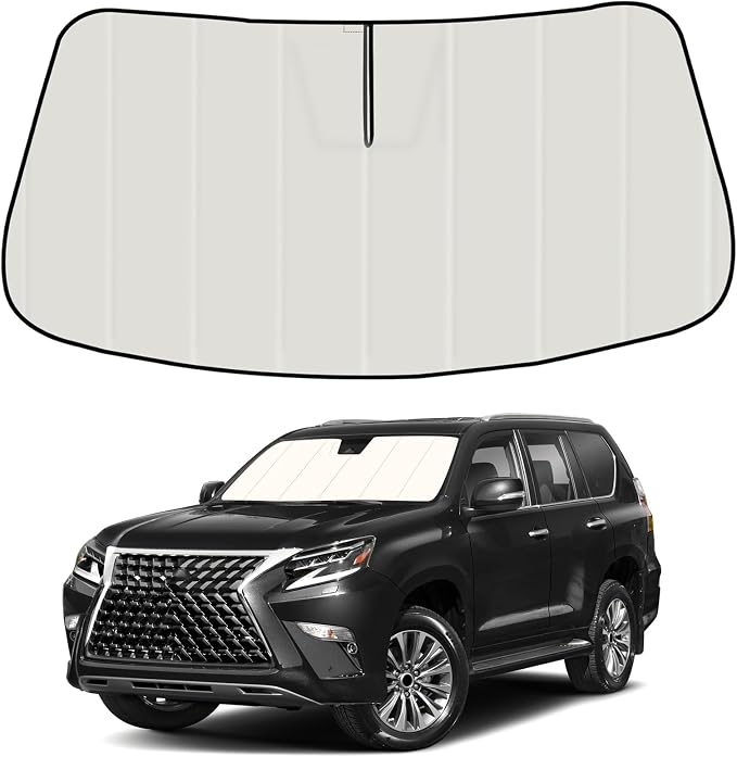 Windshield Sun Shade for Le-xus GX460 2010-2023, Front Window Visor Accessories, Folding Design Blocks Heat & UV Rays Maintain Cool Interior and Save Space