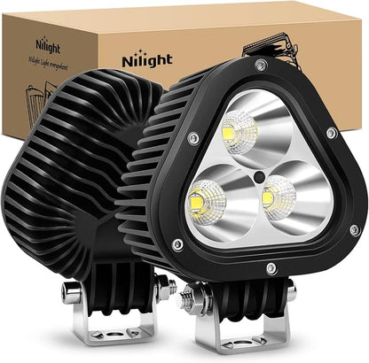 Nilight 2PCS 60W LED Work Light 4 Inch Triangle Shape Spot Flood Combo LED Driving Light for Tractors Trucks Hunters Motorcycle Jeep SUV Boat