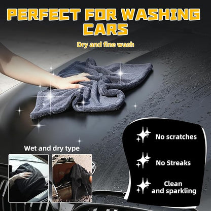 2-Pack Double-Twist Pile Microfiber Towels for Cars 1300 GSM Car Drying Towels (15.75" x 15.75") Ultra Absorbent Microfiber Towel, Streak-Free & Scratch-Free Car Cleaning Supplies with Edgeless Design