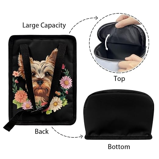 Talayituse Yorkshire Daisy Print Car Trash Bin, Large Size Auto Trash Can Adjustable Portable Garbage Can with Lid, Vehicle Hanging Bag for Headrest Front Back Seat
