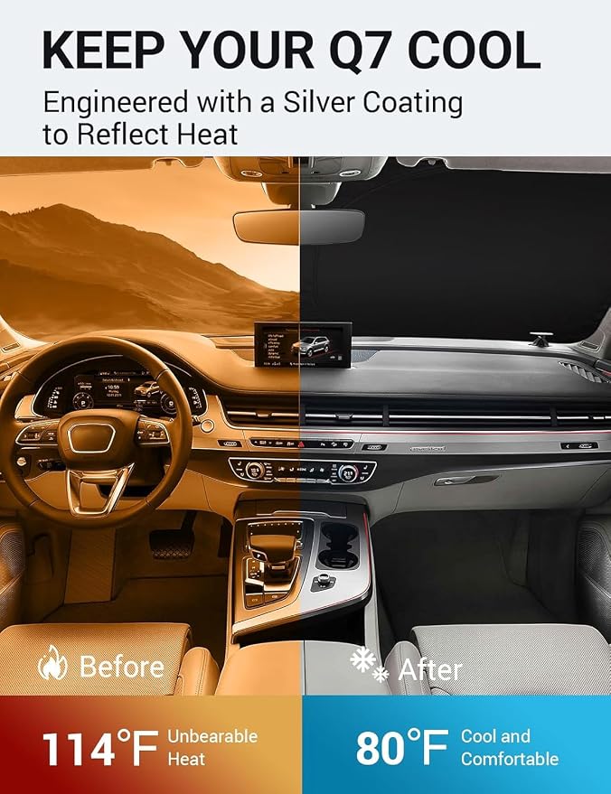 Proadsy Windshield Sun Shade for 2016-2025 2026 Audi Q7 Foldable Front Sunshade Protector Sun Visor Blocks UV Rays Keep Car Cooler