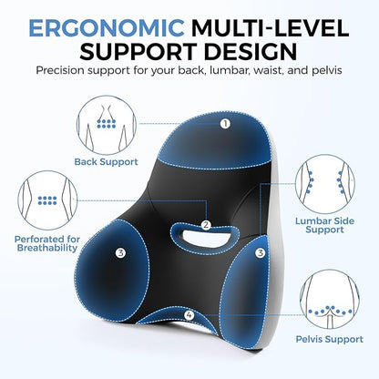 BEBAS Ergonomic Lumbar Support Pillow for Car, Memory Foam Back Support for Driving, Lower Back Pillow for Pain Relief, Comfort Lumbar Cushion for Office Chairs, Car Seat, Wheelchair -Black