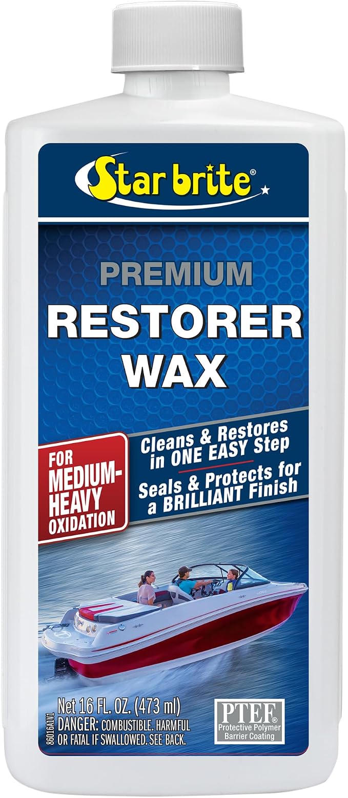 STAR BRITE Premium Restorer Wax – for Medium to Heavy Oxidation – Cleans and Restores in One Easy Step – Helps Provide a Durable Protective Coating with UV Inhibitors for a Brilliant Finish