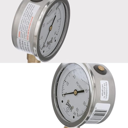 Winters 2-1/2" Dial Size, Liquid Filled Industrial Pressure Gauge, Brass Internals, 304 Stainless Steel Case, Single Scale 0-60 psi, 1.5% Acc, 1/4" NPT Bottom Mount, Glycerin Filled Pressure Gauge