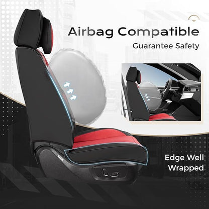 Coverado Seat Covers Full Set, 5 Seats Seat Covers for Cars, Waterproof Nappa Leather Car Seat Covers with Head Pillow, Seat Protectors Car Seat Cushion Universal Fit for Most Cars (Black&Red)