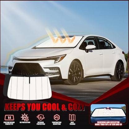 Windshield Sun Shade for Toyota Corolla 2020-2025 2026, Front Window Visor Accessories, Folding Design Blocks Heat & UV Rays Maintain Cool Interior and Save Space