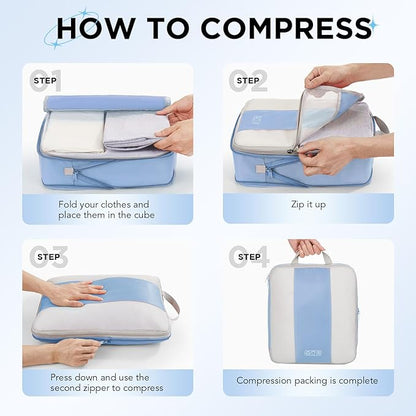 OlarHike 10-Pack Compression Packing Cubes for Travel Essentials,Compressible Expandable Packing Cubes for Suitcase,Luggage Garment Bags for Travel,Handy Helper for Organizing Clothes(Light Blue)
