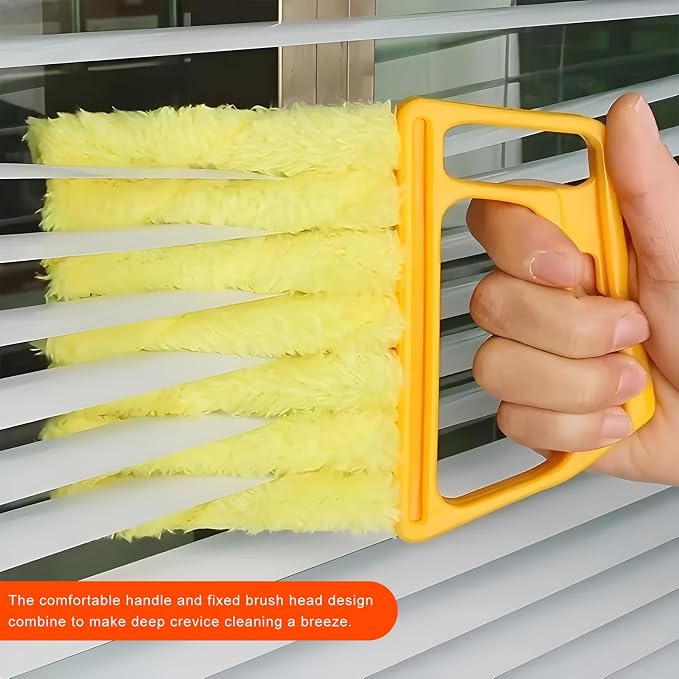 2 PCS Blind Cleaner Duster Tool, 7 Finger Handheld Duster Window Shutters Dusting Cleaner Brush, Washable Mini Blinds Dust Cleaning Tools for Car Air Conditioner Vent (Blue+Yellow)