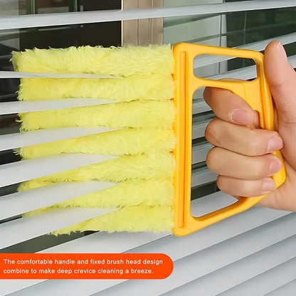 2 PCS Blind Cleaner Duster Tool, 7 Finger Handheld Duster Window Shutters Dusting Cleaner Brush, Washable Mini Blinds Dust Cleaning Tools for Car Air Conditioner Vent (Blue+Yellow)