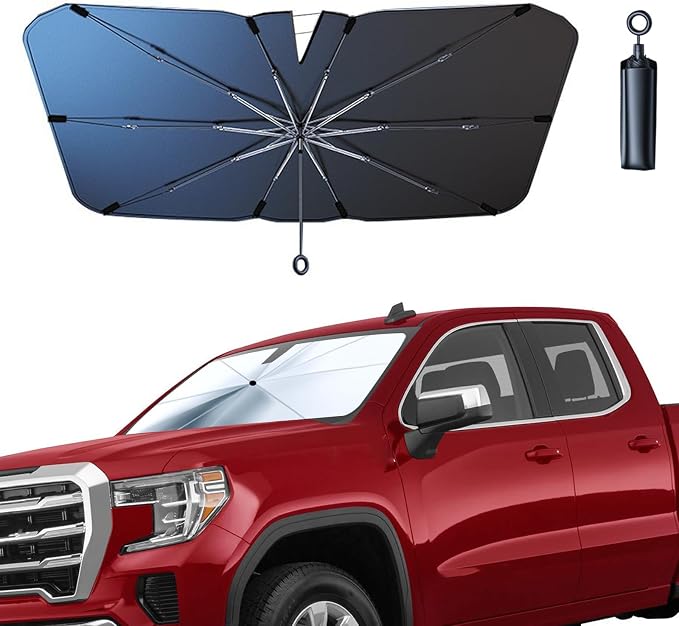 JDDRY Front Windshield Sun Shade with Pull Cord, Umbrella Sun Shade for Windshield, 2024 Car Umbrella Front Sun Shades Cover for Pickup/Large SUV/Truck/Minivan (150x82cm)