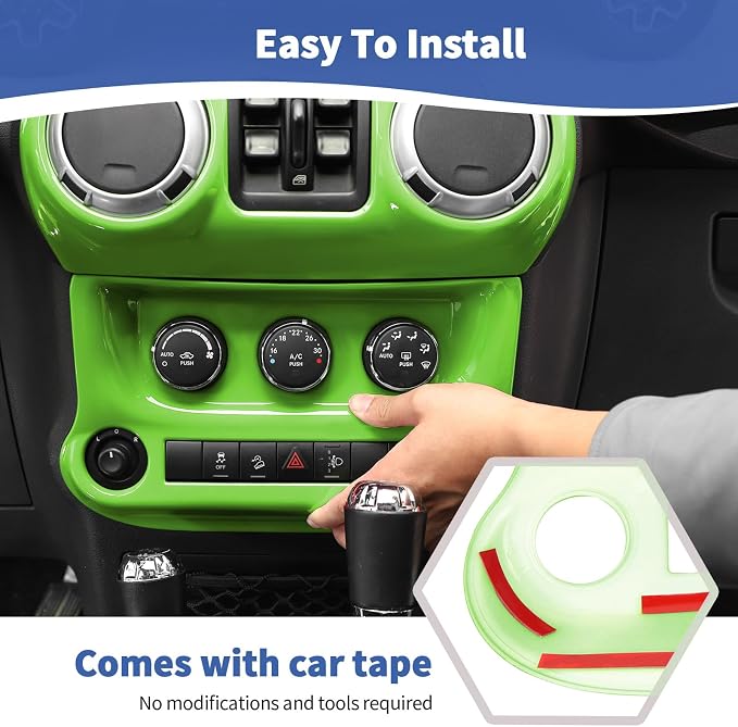 RT-TCZ for Jeep JK Green Dash Accents Radio A/C Controls Cover Trim for Jeep Wrangler JK JKU 2011-2017 ABS Interior Accessories 2pcs