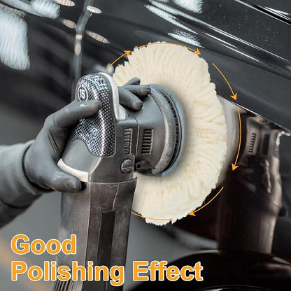 Tallew 6 Pcs 5 Inch Wool Polishing Pad Hook Loop Buffing Pad for Drill Curved Edge Compound Cutting Tool Drill Polisher Attachment Wheel Polish Kit Car Body Repair Buffing