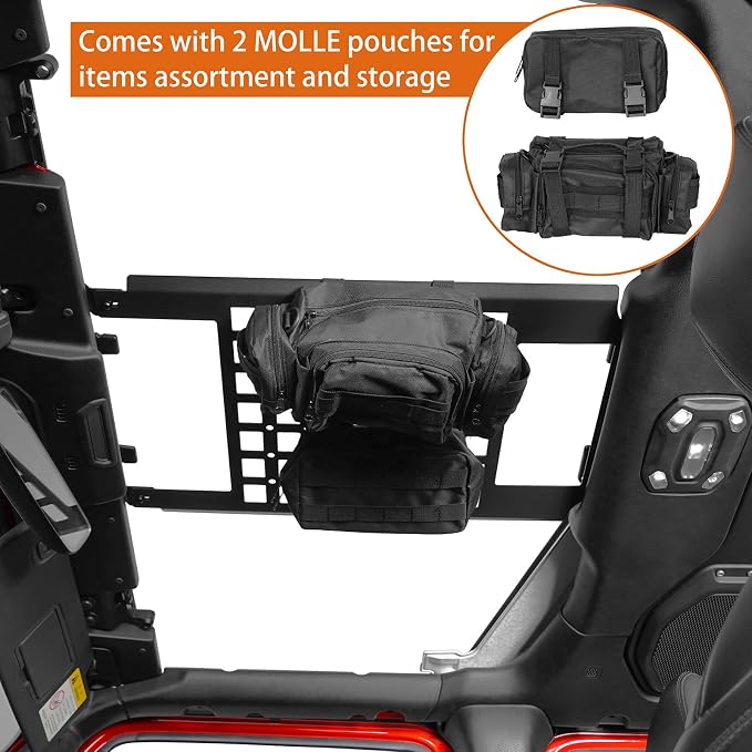 Hooke Road JL Overhead MOLLE Panel Inside Roof Storage Rack for 2018-2026 Jeep Wrangler JL & Gladiator JT 2/4 Doors Hardtop Only, Include 2 MOLLE Pouches Bags