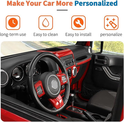 JeCar 10pcs Full Red Interior Trim Kit Fit for Jeep Wrangler JK 2011-2017