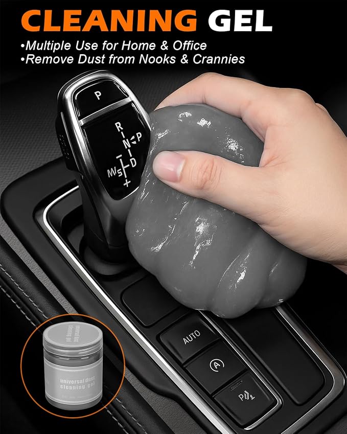 8PCS Car Interior Detailing Kit for Men - 200g Cleaning Gel (185% More Than 70g), Ultra-Soft Detailing Brush Set with Dash Duster, Air Vent Brush & Microfiber Towel