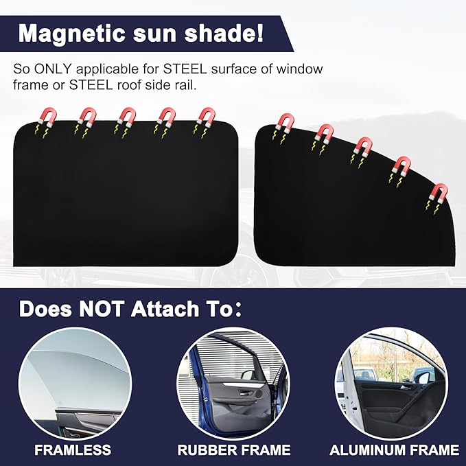 Ovege Car Window Shades Magnetic - Side Window Sun Shade Car Curtain Suedette UV Protection Privacy Baby Suction Magnetic －Front&Back 4pcs