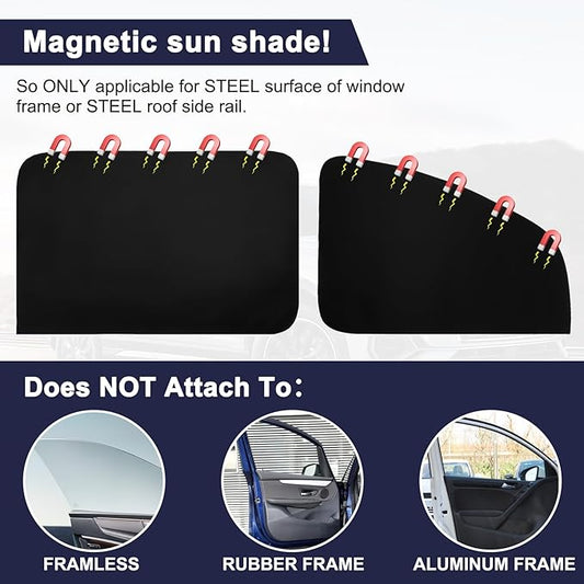 Ovege Car Window Shades Magnetic - Side Window Sun Shade Car Curtain Suedette UV Protection Privacy Baby Suction Magnetic －Front&Back 4pcs