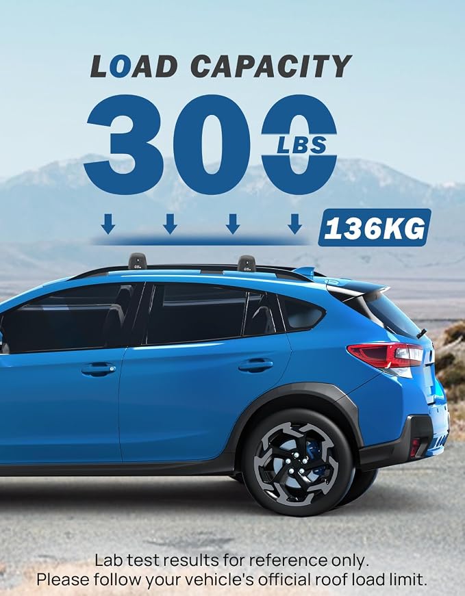 JOYTUTUS Lockable Car Roof Rack Cross Bars Compatible with Subaru Crosstrek 2018-2023 / Impreza 2017-2023, 300LB Aluminum Crossbars for Roof Racks Suitcases Kayaks Canoes Bikes Skis Snowboard