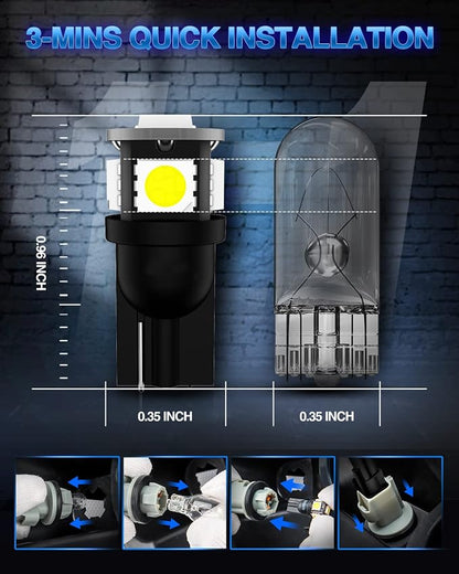 Marsauto T10 168 194 2825 LED Light Bulbs Super Bright 5SMD Exterior License Plate Lights Lamp, Car Interior Courtesy Dome Lights Map White, Pack of 10