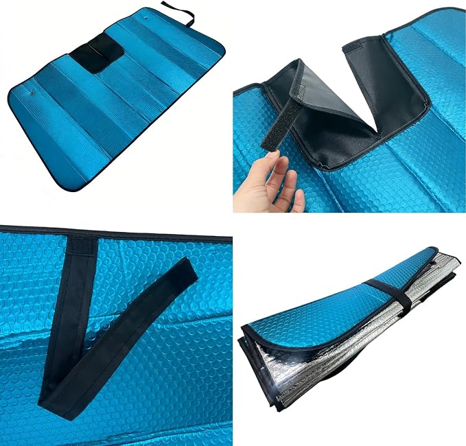 GWUSKDT Car Windshield Sunshade-Thicken 5-Layer Bubble Block Heat and Sun UV Rays,Front Windshield Sun Shade- Keeps Your Vehicle Cool - 58 x 27.5 Inch new Upgraded (New Lake Blue)