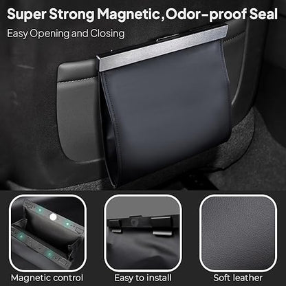 COZILO Leather Car Trash Can with Smart LED Light & Magnetic Closure,Leak-Proof, Odor-Lock Car Garbage Can for Any Cars, Sedans, SUVs, Trucks, Black