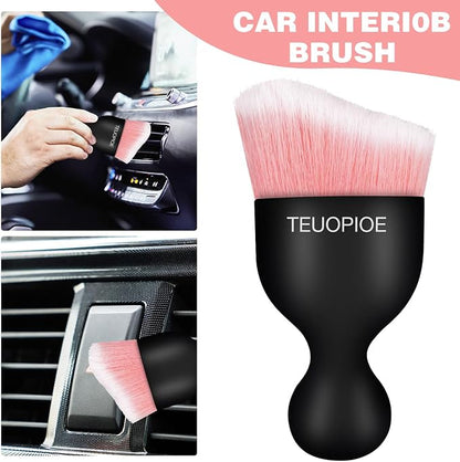 Car Interior Cleaning Brush, Car Duster Interior,Car Detailing Brush Dusting Brush,Car Interior Cleaning Tool, Auto Soft Hair Car Brush,Auto Interior Dust Brush for Air Vents(Pink White)