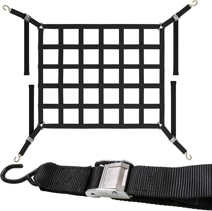 US Cargo Control Cargo Net for Pickup Truck Bed 4.2 FT x 3.5 FT, Adjustable Truck Cargo Net with S-Hooks & Cam Buckles, Fits Short Pickup Beds - Can Also Use in Trailers, Garages, Sheds