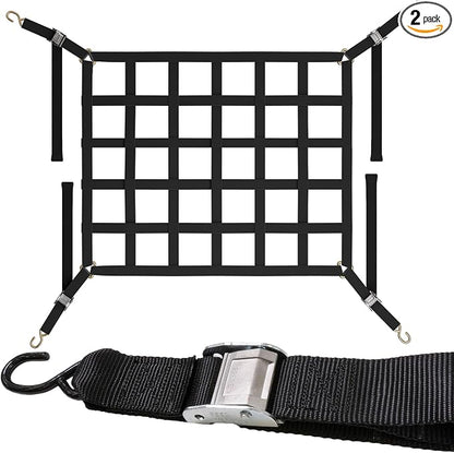 US Cargo Control Cargo Nets for Pickup Truck Bed 4.2 FT x 3.5 FT (2-Pack), Adjustable Truck Cargo Nets with S-Hooks & Cam Buckles, Fits Short Pickup Beds - Can Also Use in Trailers, Garages, Sheds