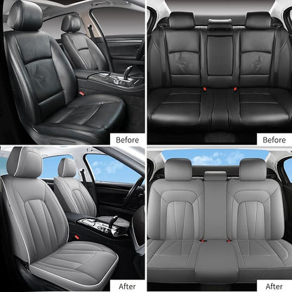 Car Seat Covers Full Set, Leather Seat Covers for Cars, Waterproof Car Seat Protector,Non-Slip Car Interior Covers, Automotive Seat Covers for Most Cars SUVs, Gray