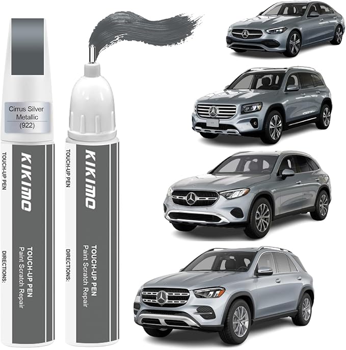KIKIMO for Mercedes-Benz Touch Up Paint(Cirrus Silver Metallic(922)), Car Paint Repair Kit for Mercedes-Benz, 2 In 1 Scratches Repair with Pen Tip and Brush, Color-Matched for Quick & Easy Fix
