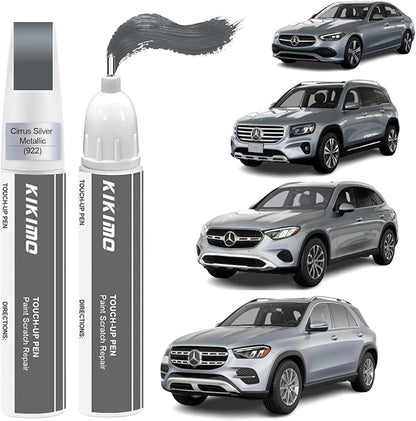 KIKIMO for Mercedes-Benz Touch Up Paint(Cirrus Silver Metallic(922)), Car Paint Repair Kit for Mercedes-Benz, 2 In 1 Scratches Repair with Pen Tip and Brush, Color-Matched for Quick & Easy Fix