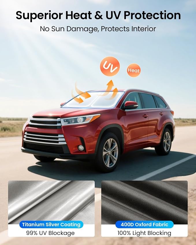 REEVAA Upgraded for Toyota Highlander 2020-2026 Windshield Sunshade [Tailored Fit, 99% Sun Protection] Foldable Sun Shade Car Accessories with Storage Bag