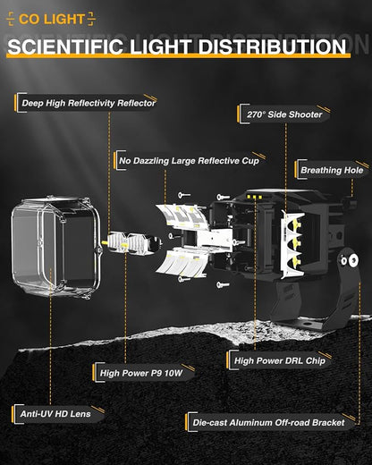 CO LIGHT 5 Inch 130W LED Cube Pods Offroad Driving Light with Side Shooter 11533LM Super Bright Square Offroad Lights with 270°Combo Beam Ditch Light White DRL for Offroad ATV Wrangler Truck Pickup