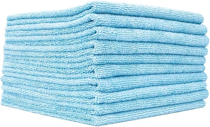 The Rag Company - Edgeless 300 - Microfiber Detailing Towels, Perfect for Removing Polishes, Sealants, and Glaze; Great for Interior Cleaning and Dirty Jobs; 300GSM, 16in x 16in, Light Blue (10-Pack)